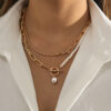Layered Vintage Pearl Long Necklace OT Clasp Chain