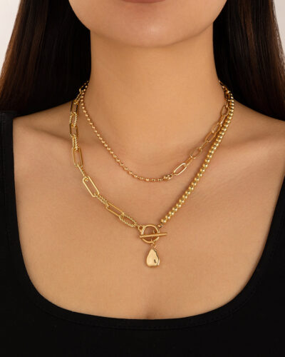 Layered Vintage Pearl Long Necklace OT Clasp Chain