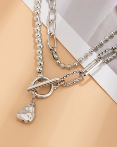 Layered Vintage Pearl Long Necklace OT Clasp Chain