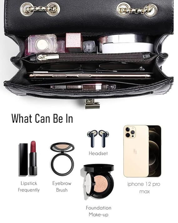 Quilted Leather Chain Strap Shoulder Bag Elegant Ladies Side Bag - Image 7