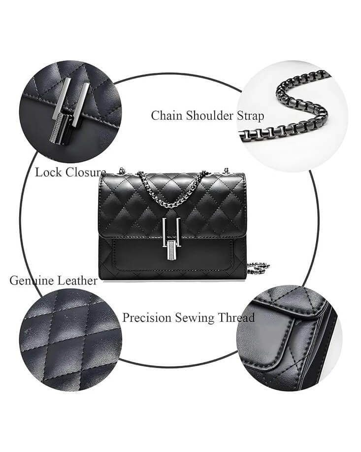 Quilted Leather Chain Strap Shoulder Bag Elegant Ladies Side Bag - Image 6