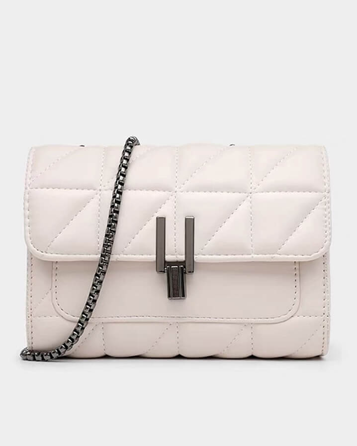 Quilted Leather Chain Strap Shoulder Bag Elegant Ladies Side Bag - Image 10