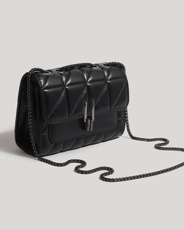 Quilted Leather Chain Strap Shoulder Bag Elegant Ladies Side Bag - Image 3