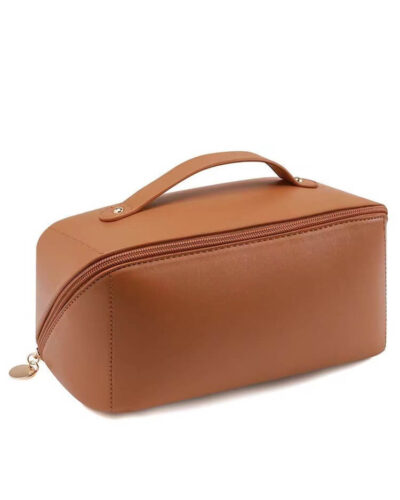 Leather Makeup Bag For Women Large Cosmetic Travel Bag