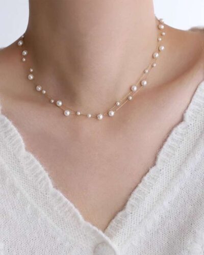 Light Luxury Stainless Steel Round Pearl Necklace for Lady