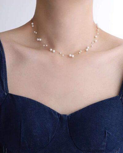 Alternativní pohled na Elegant Danty Double Layered Round Pearl Choker for Lady