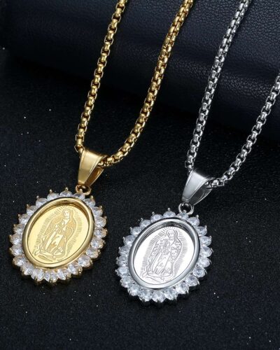 Light Luxury Stainless Steel Virgin Mary Pendant Necklace with Zircon