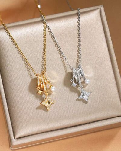 Light Luxury Zircon Stainless Steel Star Pendant Necklace