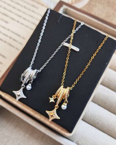 Alternativní pohled na Light Luxury Zircon Stainless Steel Star Pendant Necklace