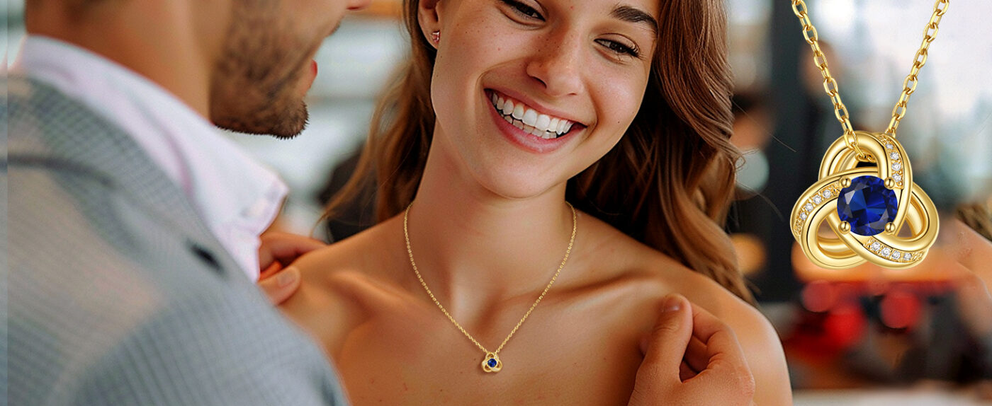 Love Knot Birthstone Necklace 14K Gold 10