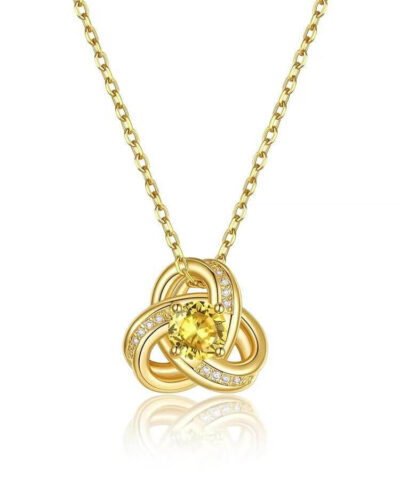 Love Knot Birthstone Necklace 14K Gold 15