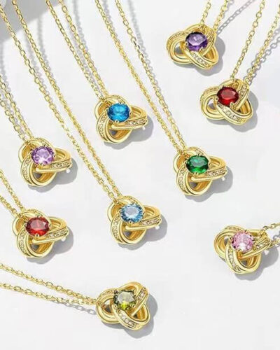 Love Knot Birthstone Necklace 14K Gold 23