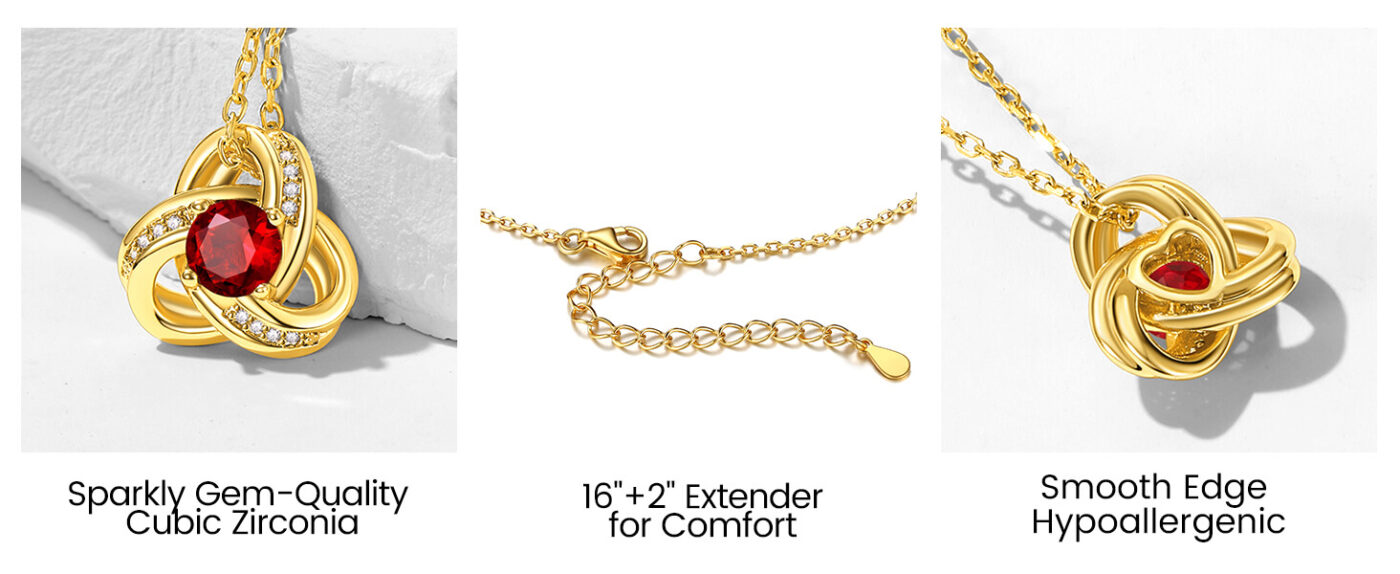 Love Knot Birthstone Necklace 14K Gold 7