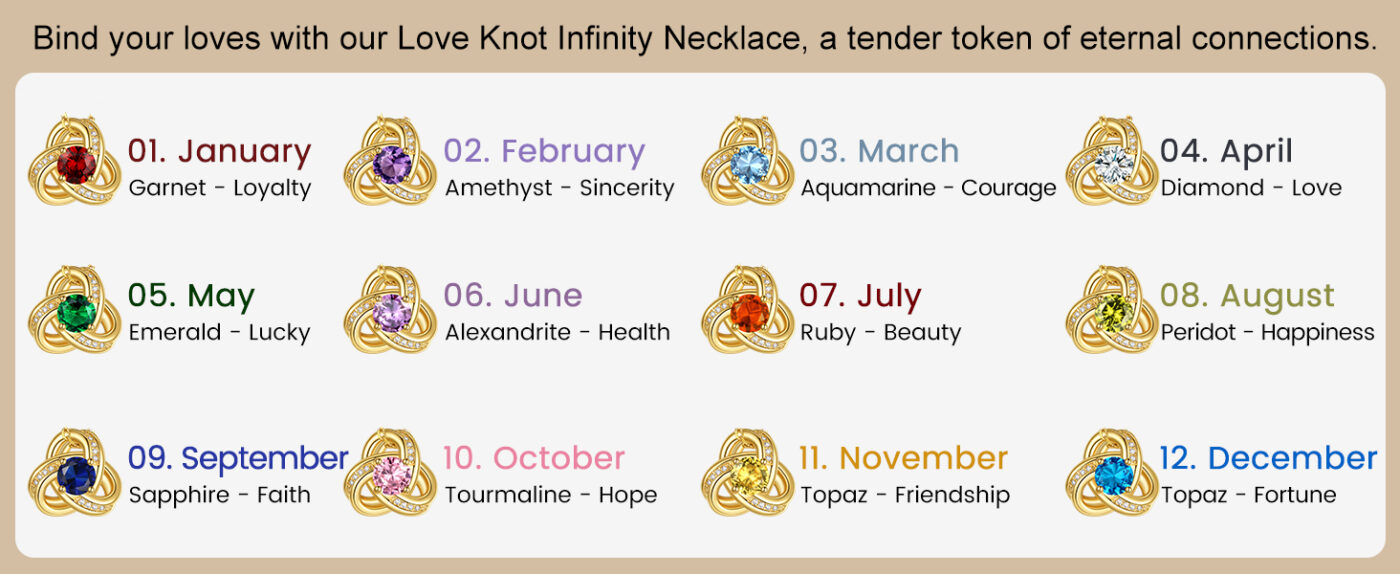 Love Knot Birthstone Necklace 14K Gold 8