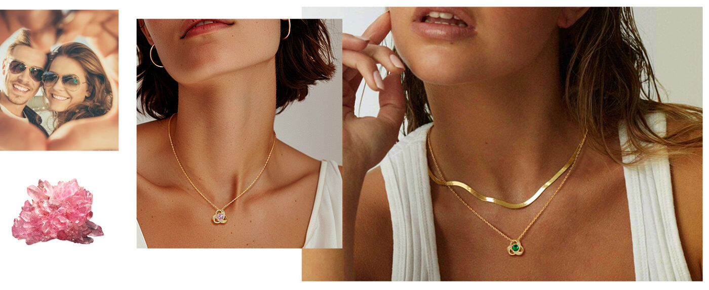 Love Knot Birthstone Necklace 14K Gold 9