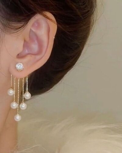 Luxurious Diamond Long Pearl Tassel Earrings
