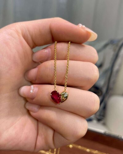 Luxury 925 Sterling Silver Heart Ruby Birthstone Necklace