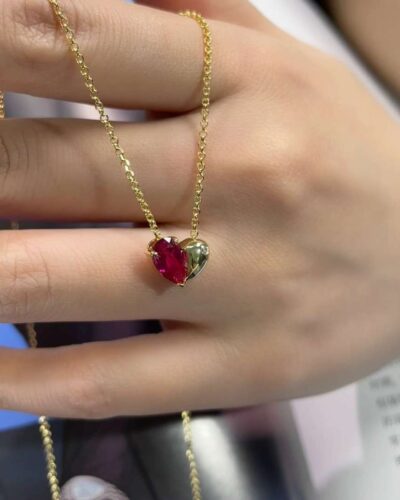 Luxury 925 Sterling Silver Heart July Ruby Birthstone Necklace'nin alternatif görünümü