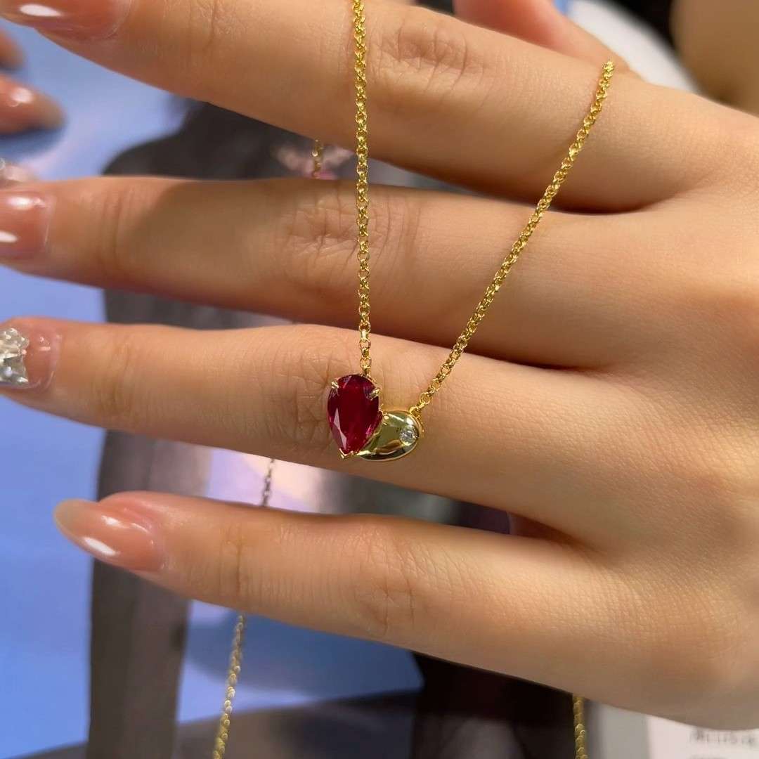 Luxury 925 Sterling Silver Heart July Ruby Birthstone Necklace - Görüntü 5