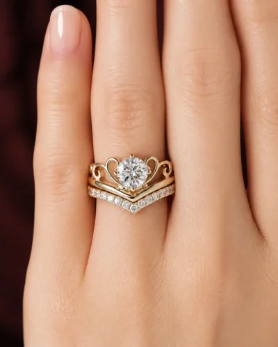Alternatief beeld van Luxury Crown Gold Moissanite Engagement Rings Set for Women