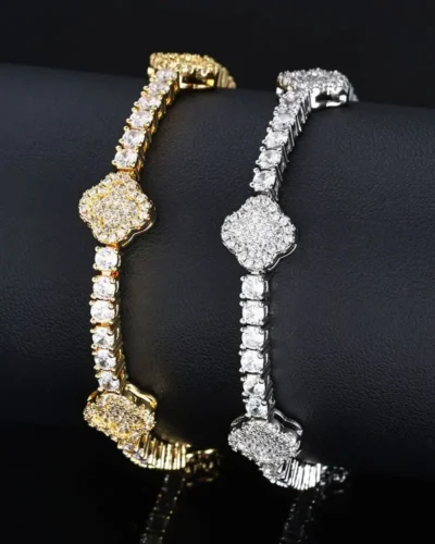 Luxury Four Leaf Clover Moissanite Tennis Bracelet 3mm Pave Setting Women Men
