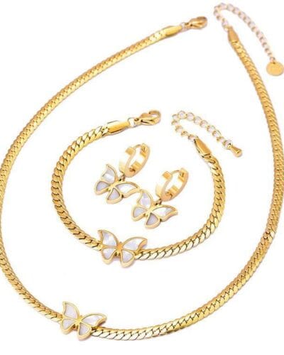 Luxury Gold Plated Stainless Steel Butterfly Necklace Set 4