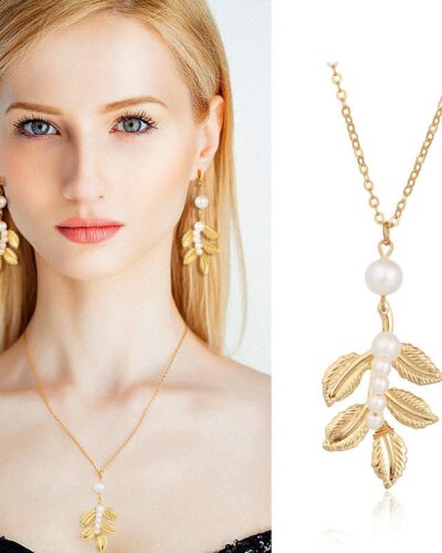 Luxury Vintage Leaf Pendant Necklace Earring Baroque Style