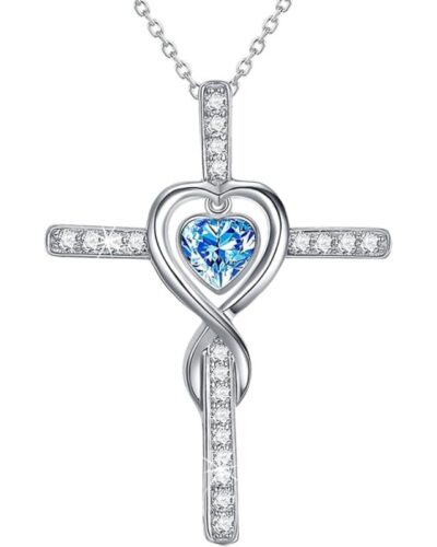 Silver Ladies Birthstone Cross Necklace Pendant