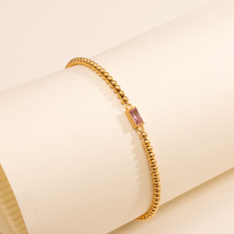 Simple Colorful Rectangle Birthstone Round Bead Bracelet