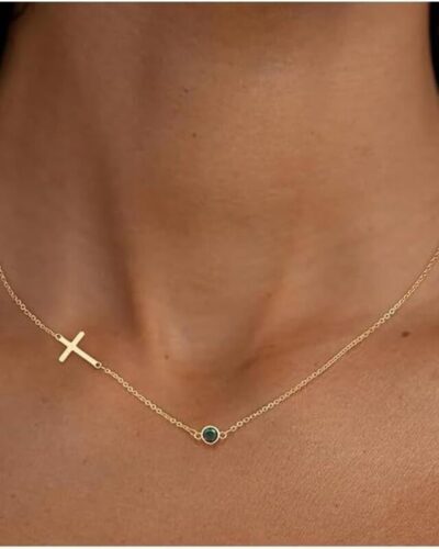Unique Birthstone Cross Necklaces Stainless Steel