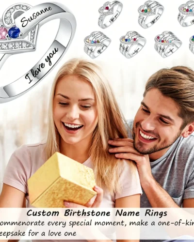 Meaningful S925 Silver Personalized Multiple Family Birthstone Rings Gift for Mom