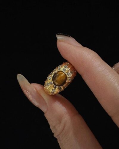 Adjustable Medieval Gold Tiger Eye Ring Vintage Style