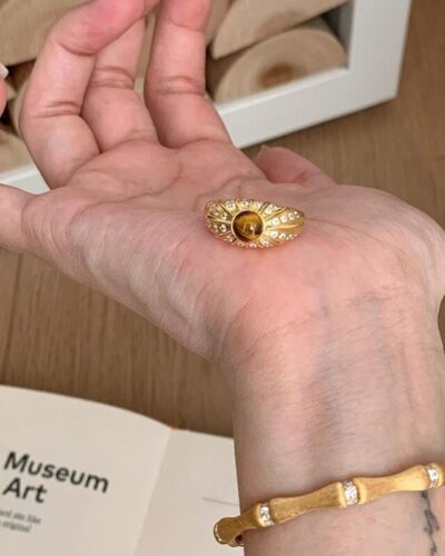 Adjustable Medieval Gold Tiger Eye Ring Vintage Style