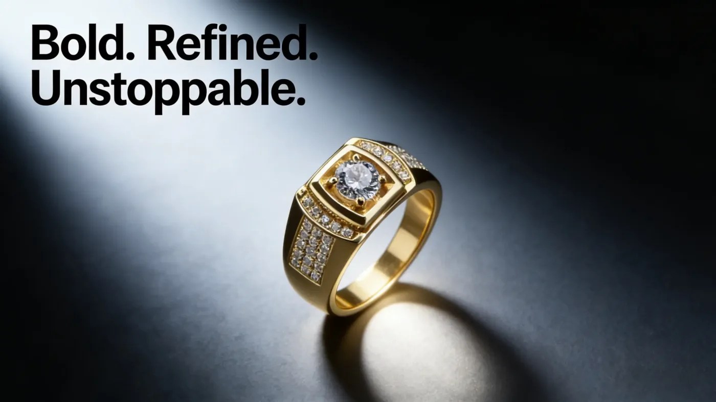 Mens 18K Gold Plated Moissanite Ring S925 Sterling Silver Ring1215 1