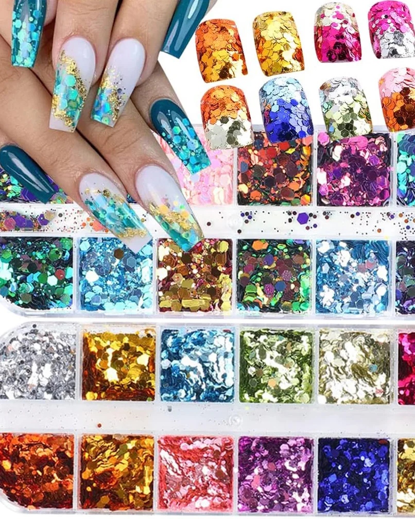 12 Colors Holographic Glitter Mermaid Nail Art Sequins