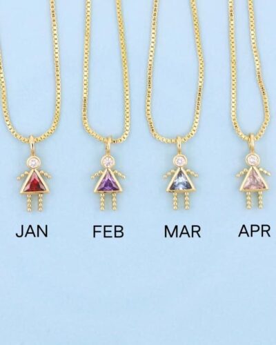 Cute Personalized Birthstone Necklace Girl Boy Pendant