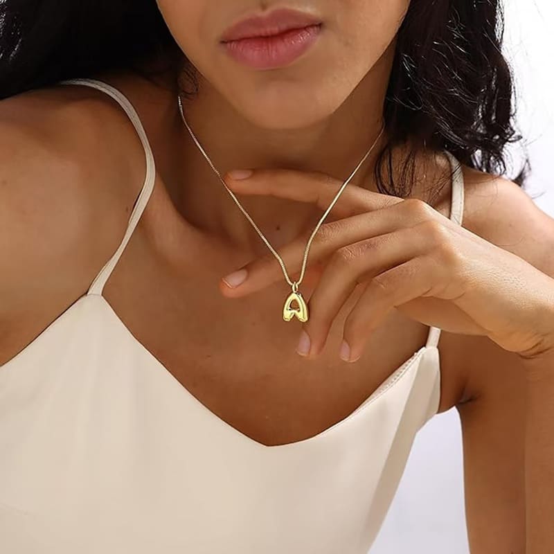 Minimalist 3D Solid A-Z Letter Gold Plated Necklace
