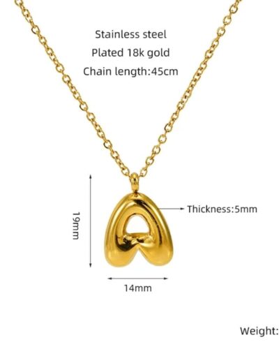 Minimalist 3D Solid A-Z Letter Gold Plated Necklace
