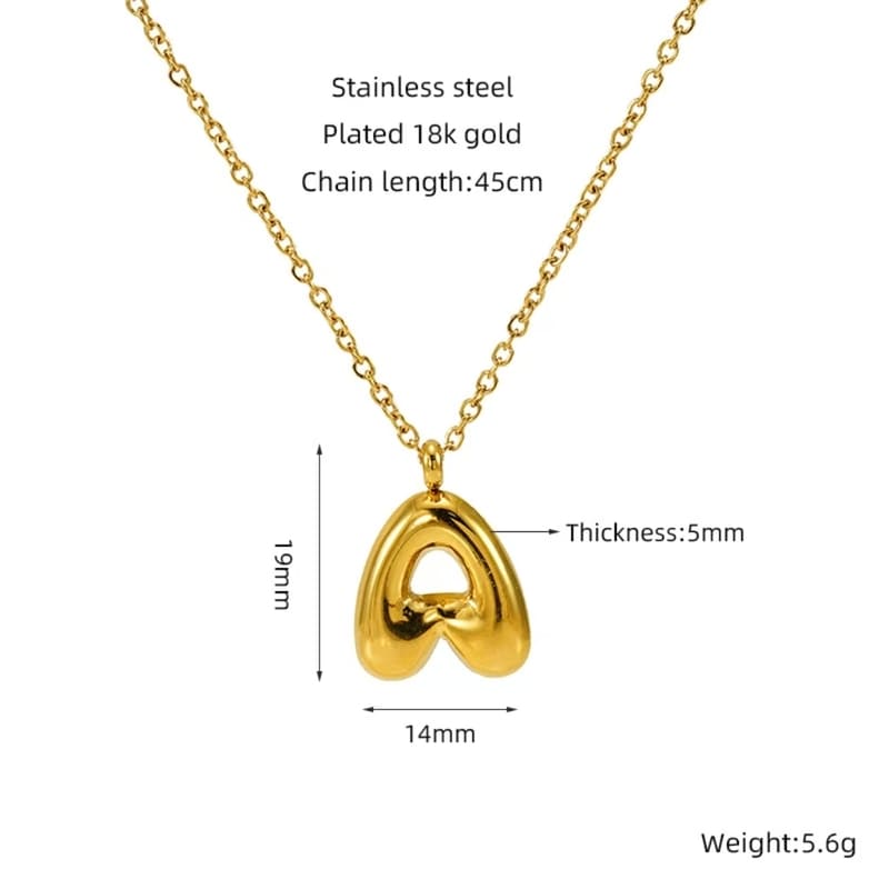 Minimalist 3D Solid A-Z Letter Gold Plated Necklace