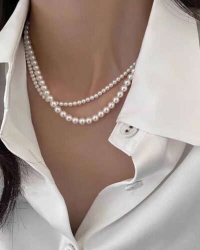 Minimalist 8MM White Pearl Necklace Stackable