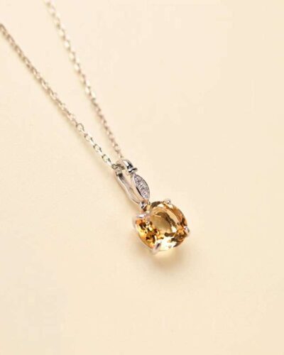 Minimalist 925 Sterling Silver Round Citrine Birthstone Necklace