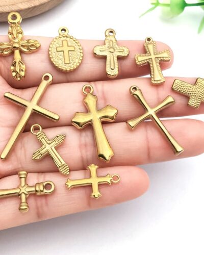 Minimalist Gold Stainless Steel Cross Charm DIY Making