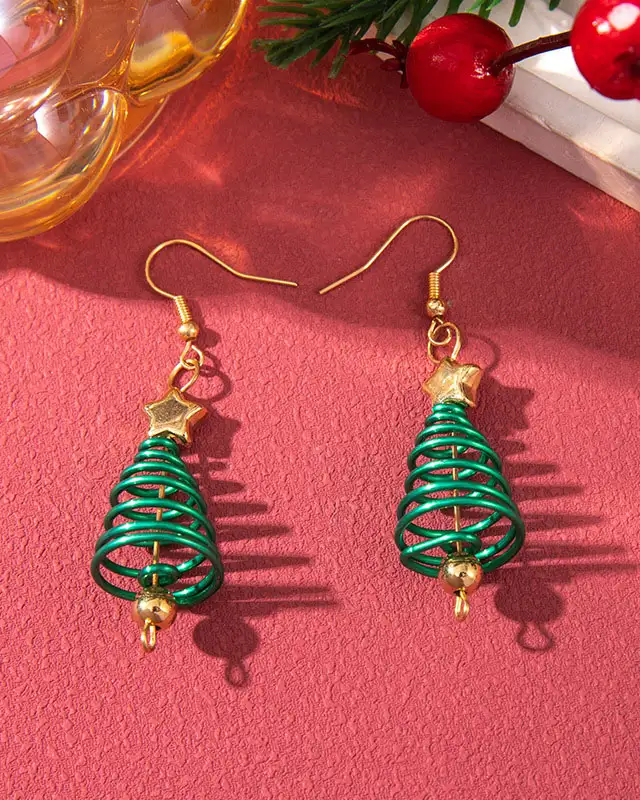 Minimalist Linear Spiral Christmas Tree Earring for Women