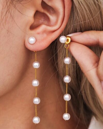 Minimalist Long Pearl Dangle Earrings for Ladies