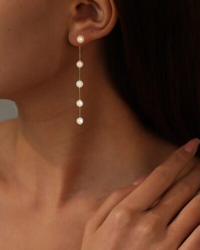 Minimalist Long Pearl Dangle Earrings for Ladies