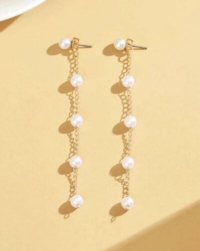 Minimalist Long Pearl Dangle Earrings for Ladies