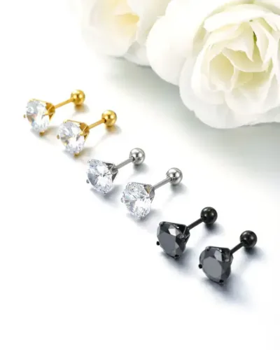 Minimalist Stainless Steel CZ Stud Earrings with 4 Prongs
