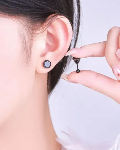 Alternative view of Minimalist Stainless Steel CZ Stud Earrings with 4 Prongs