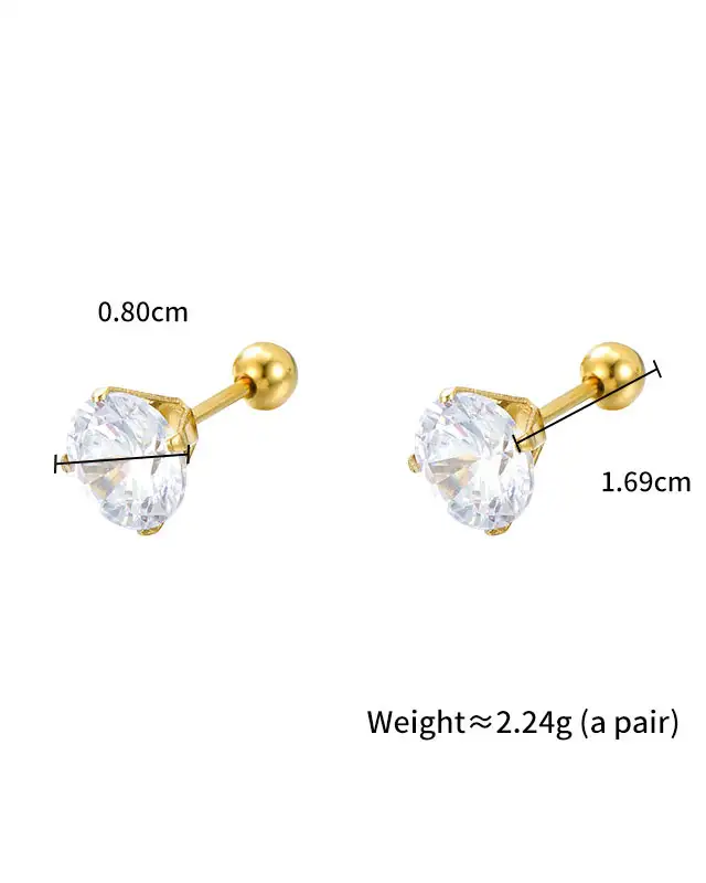 Minimalist Stainless Steel CZ Stud Earrings with 4 Prongs 2