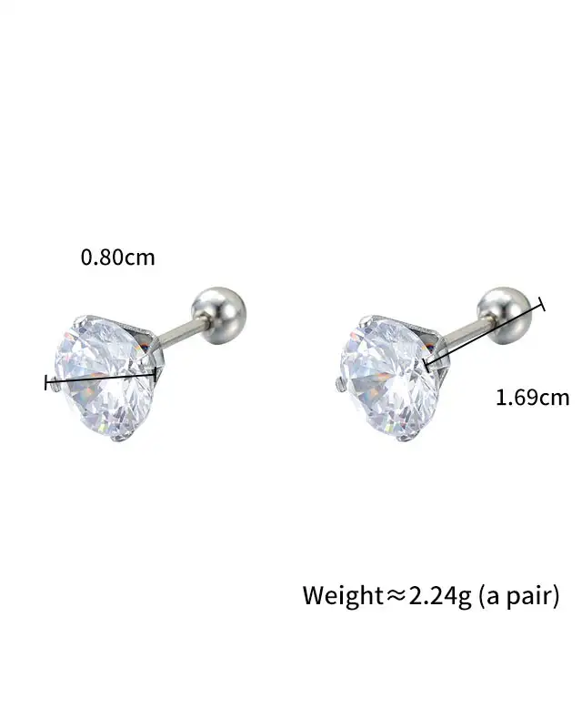 Minimalist Stainless Steel CZ Stud Earrings with 4 Prongs 3